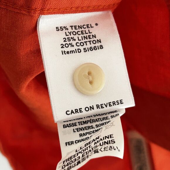 New L.L. Bean Signature Button Up Top Size Small Slim Fit Orange Linen Blend NWT - Picture 6 of 7